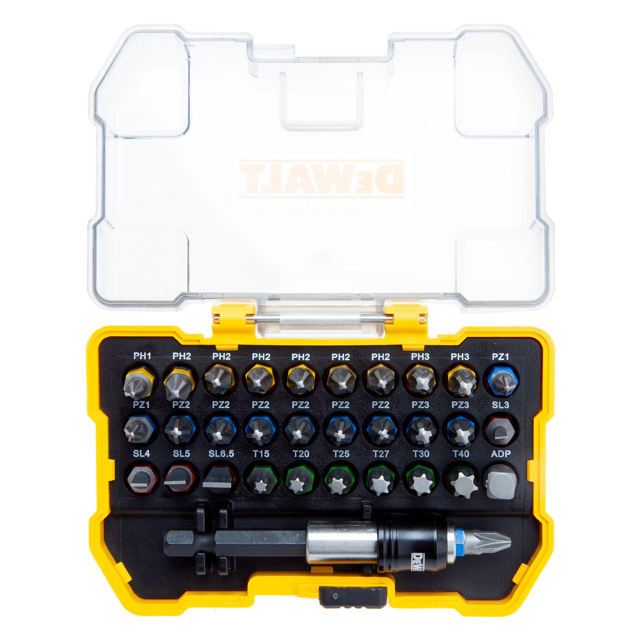 Dewalt Assorted Screwdriver Bit Set 32 Piece Colour Coded With Holder DT71562