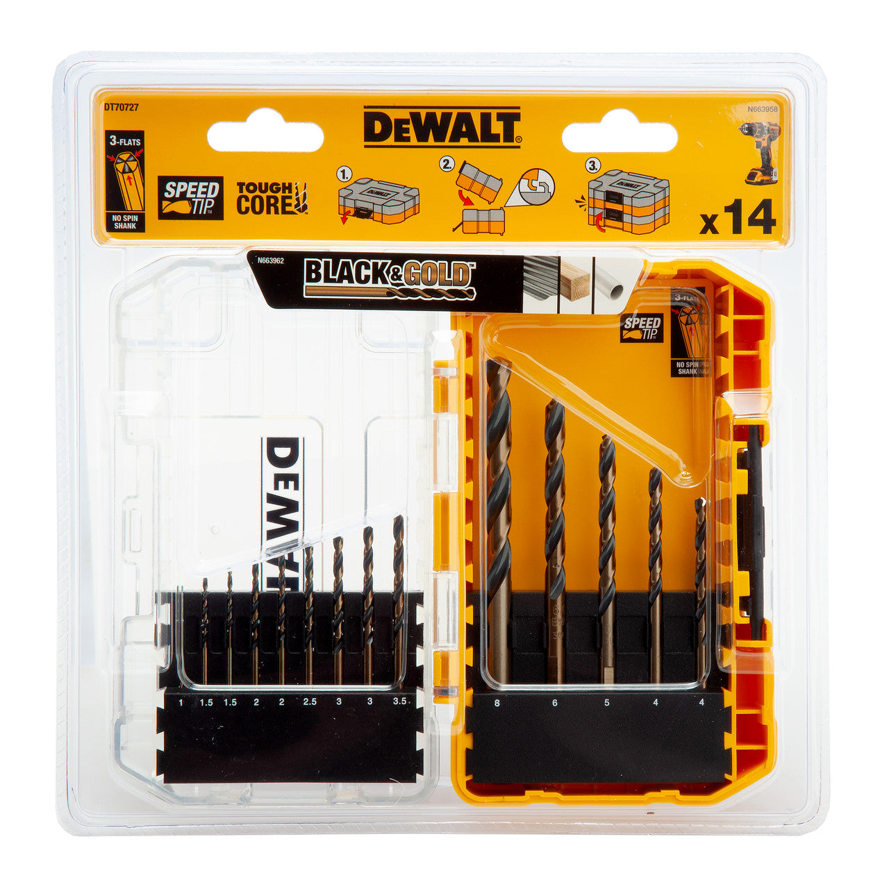 Dewalt Black And Gold Metal Drilling Set in Connectable Case 14 Piece DT70727