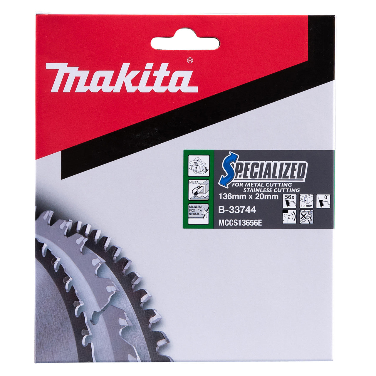 Makita Specialized Circular Saw Blade Metal Stainless 136mm x 20mm x 56T B-33744