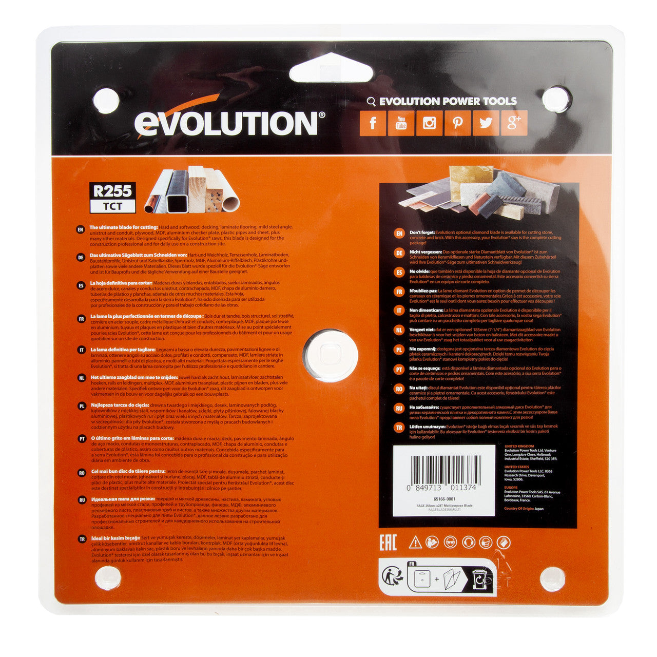 Evolution TCT Multi Purpose Circular Saw Blade 255 x 25.4mm x 28T R255