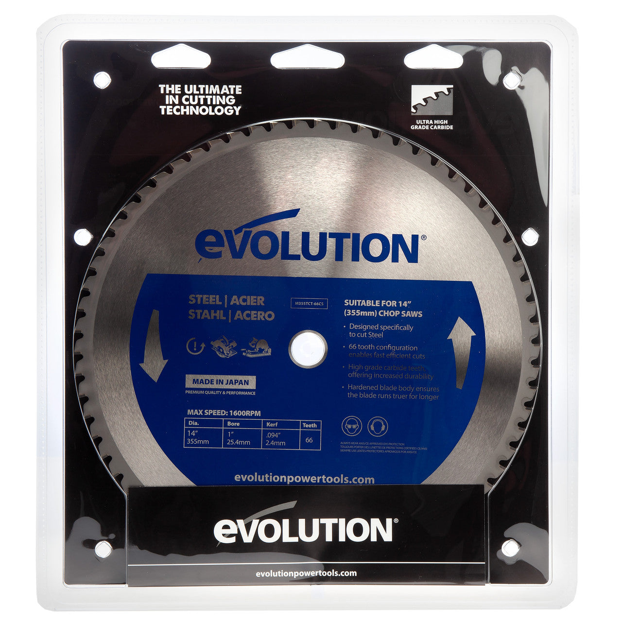 Evolution Circular Steel Cutting Saw Blade 355 x 25.4mm x 66T M355TCT-66CS