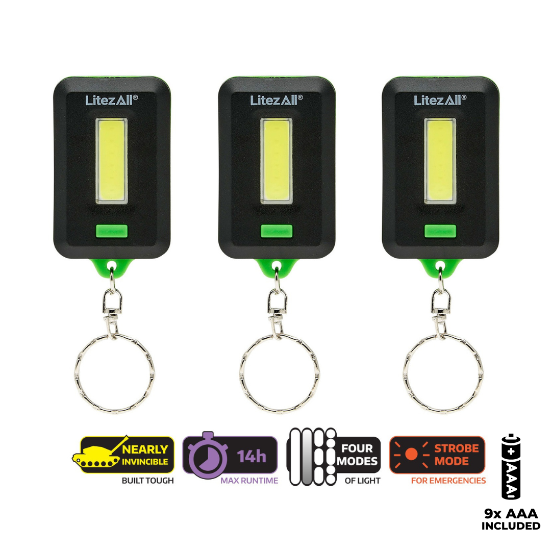 LitezAll CobFob Tactical Keychain 120 Lumens 3 Pack AAA Batteries Included 24389