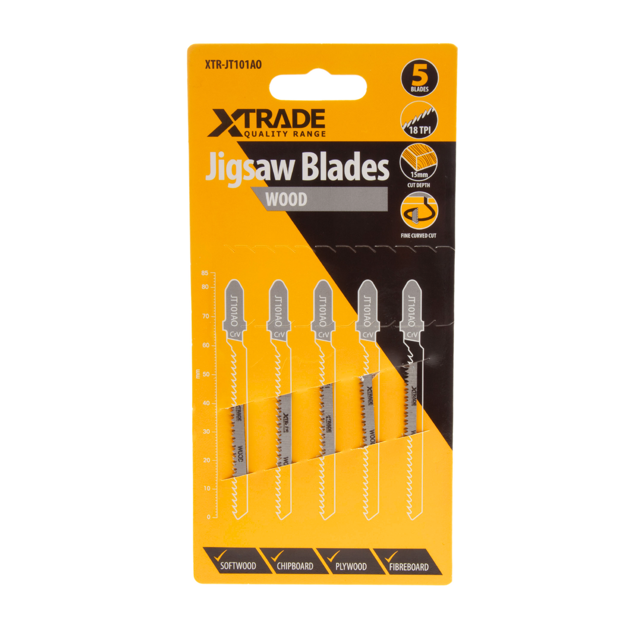 XTrade HSS T-shank Wood Cutting Jigsaw Blades Pack Of 5 TPI 18 JT101AO