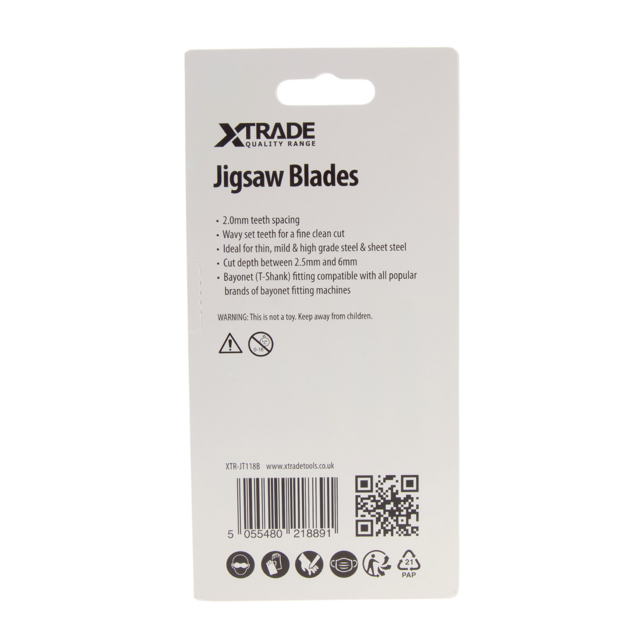 XTrade HSS T-shank Metal Cutting Jigsaw Blades Pack Of 5 TPI12 JT118B
