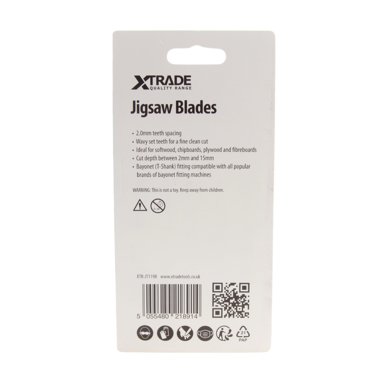 XTrade HSS T-shank Wood Cutting Jigsaw Blades Pack Of 5 TPI 12 JT119B