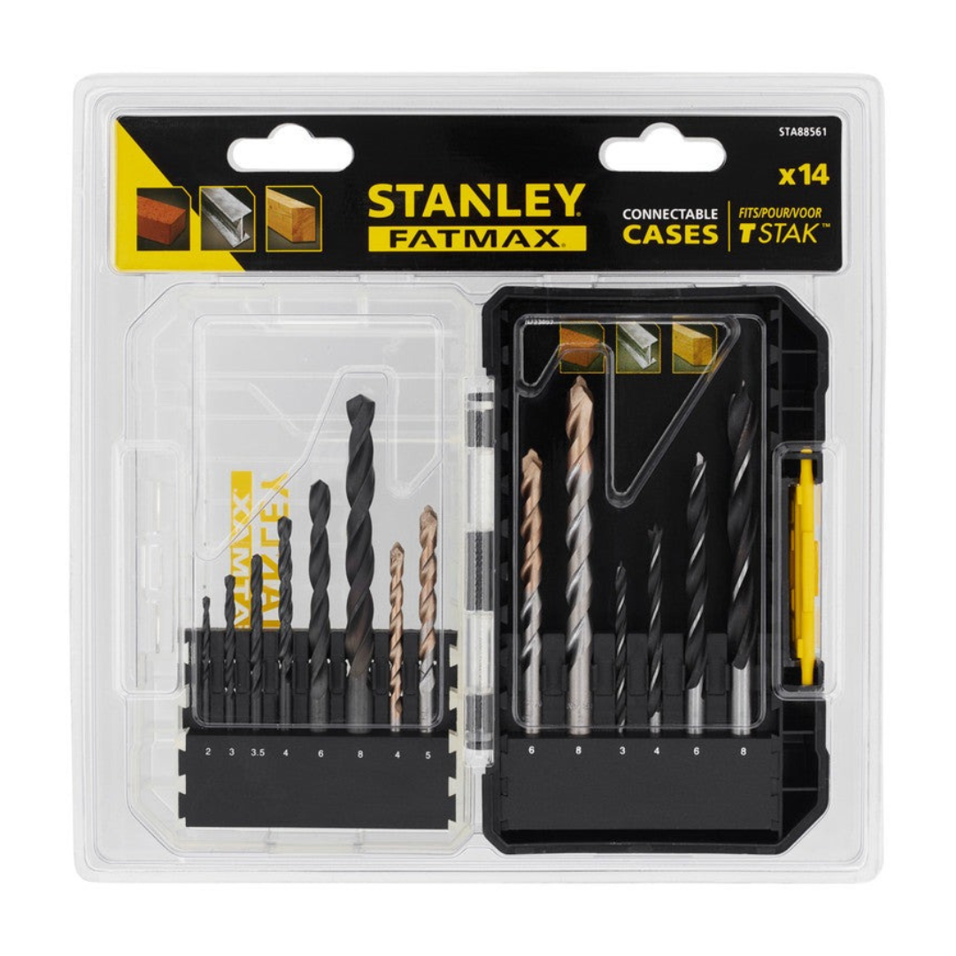 Stanley FatMax Mixed Drill Bit Set 14 Piece Metal Masonry & Wood STA88561