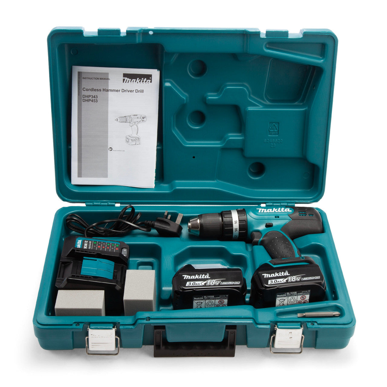 Makita 18V LXT Combi Drill 2 x 3.0Ah Batteries 13mm Keyless Chuck DHP453F001