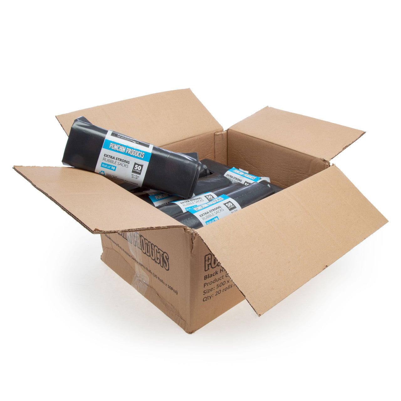 Punchin Black Heavy Duty Rubble Sacks 50 x 75cm 20 Rolls of 10 BLACKRUBBLE200