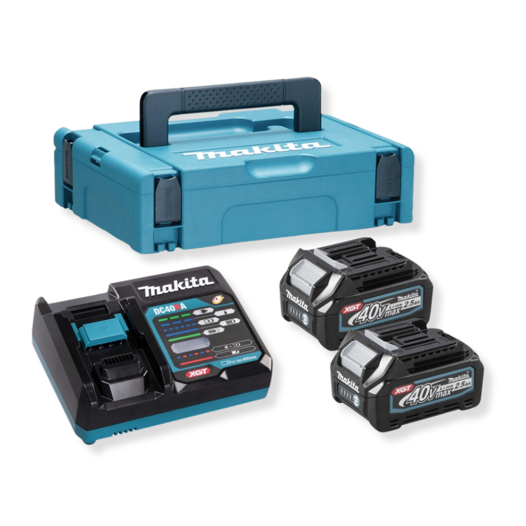 Makita XGT Power Source Kit 2 × 2.5Ah Batteries Single Charger & MakPac 191J85-8