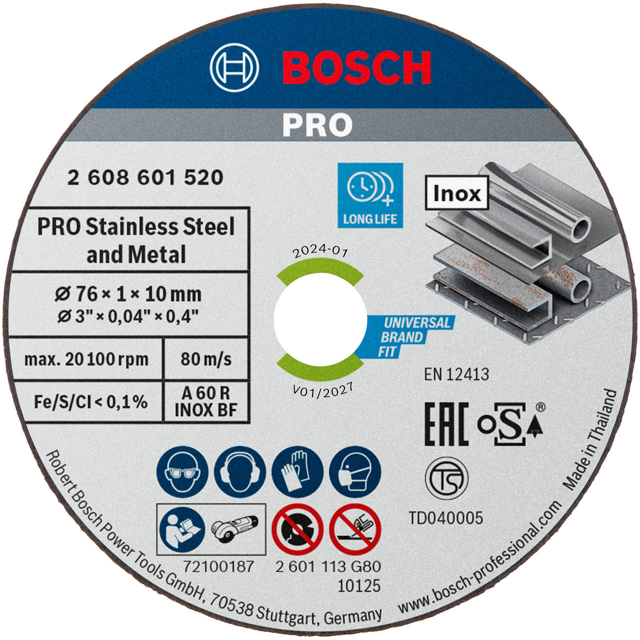 Bosch 2608601520 Expert for Inox Cutting Blades 76mm x 10mm Bore (Pack Of 5)
