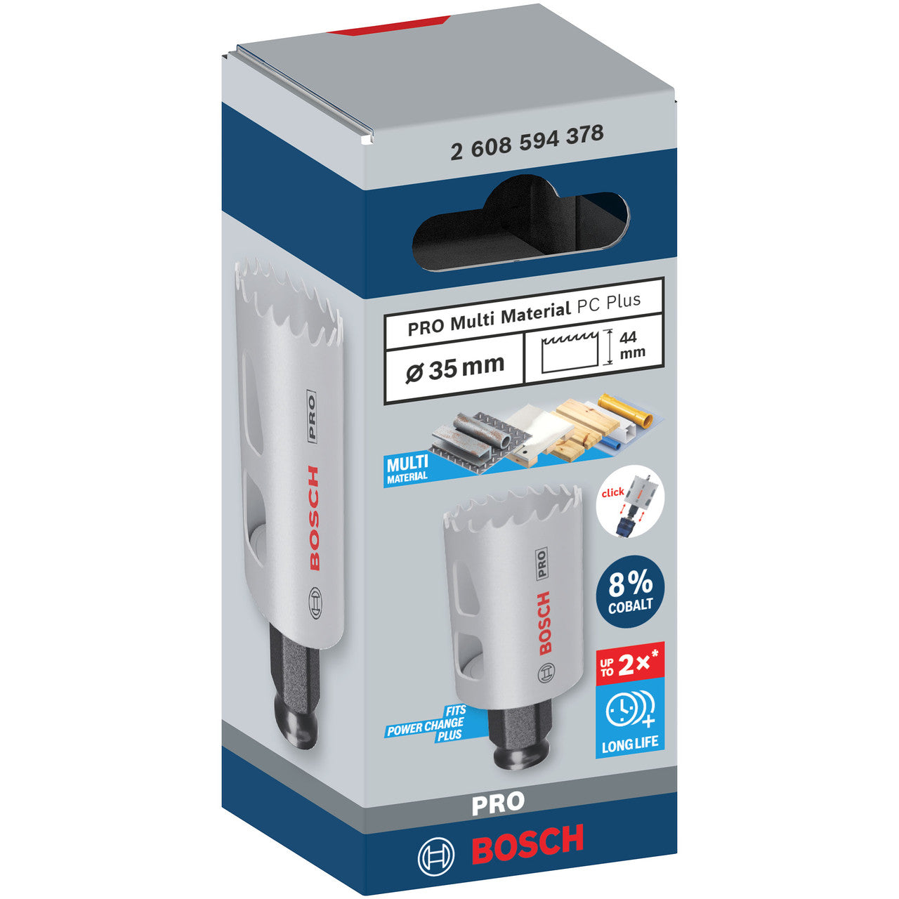 Bosch PRO Multi-Material PC Plus Hole Saw 35mm Cutting Depth 44mm 2608594378