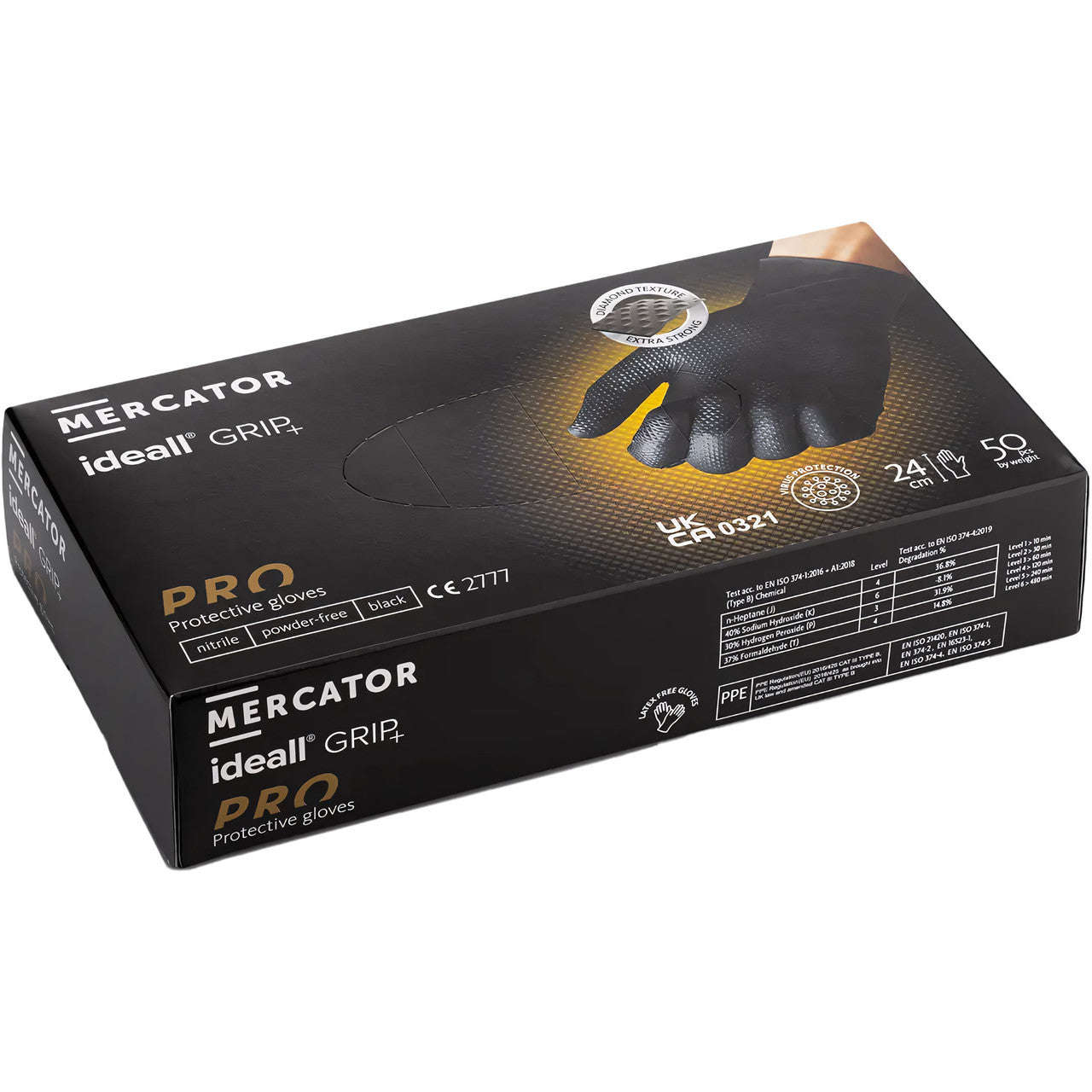 Mercator Ideall Grip Black Nitrile Gloves XL Pack of 50 JOS-RP30026005