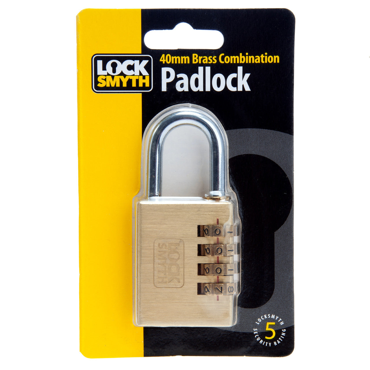 Locksmyth Brass Combination Padlock 40mm 4 Digit Steel Shackle L2200022