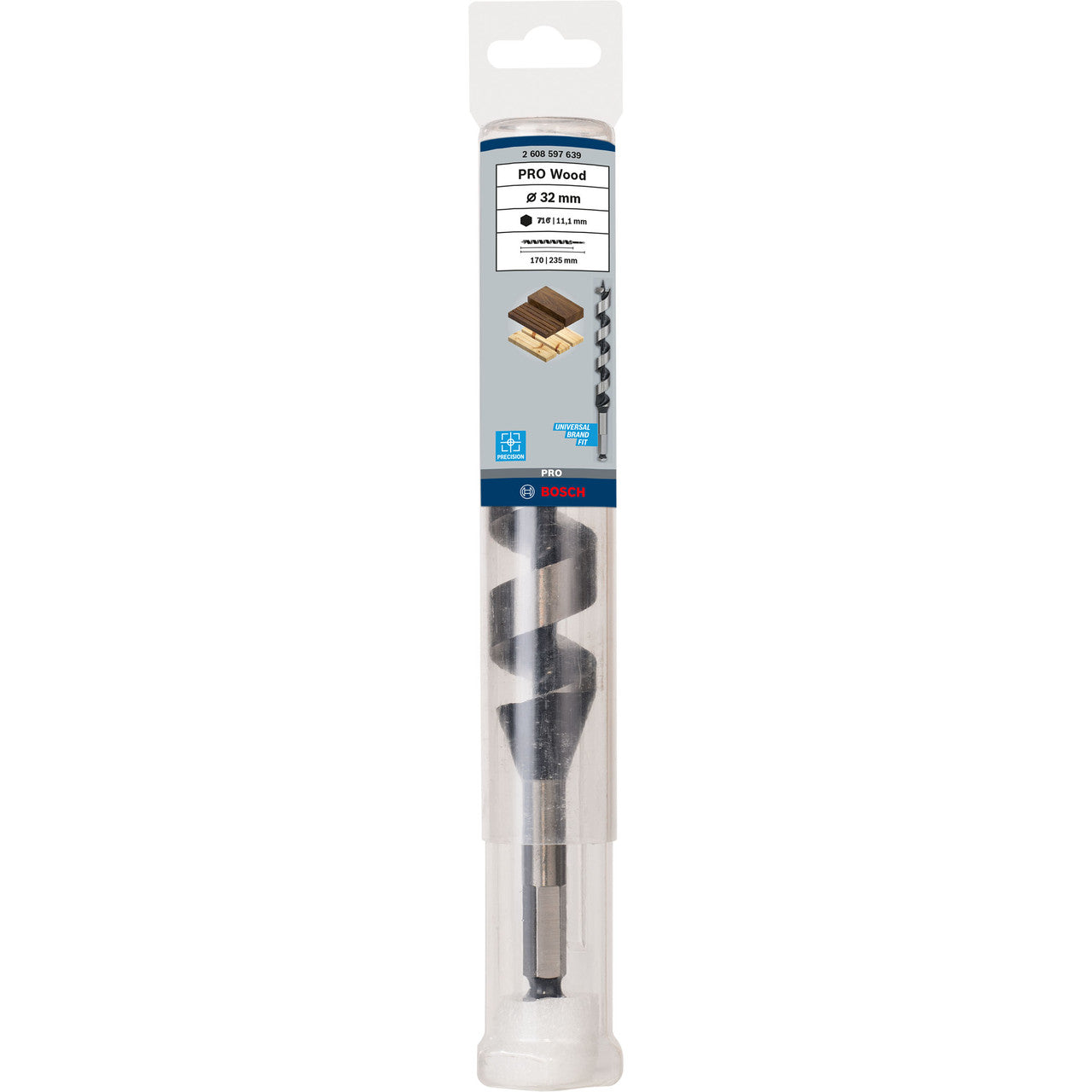 Bosch PRO Wood Auger Drill Bit 32 × 170mm Cutting Point Hex Shank 2608597639