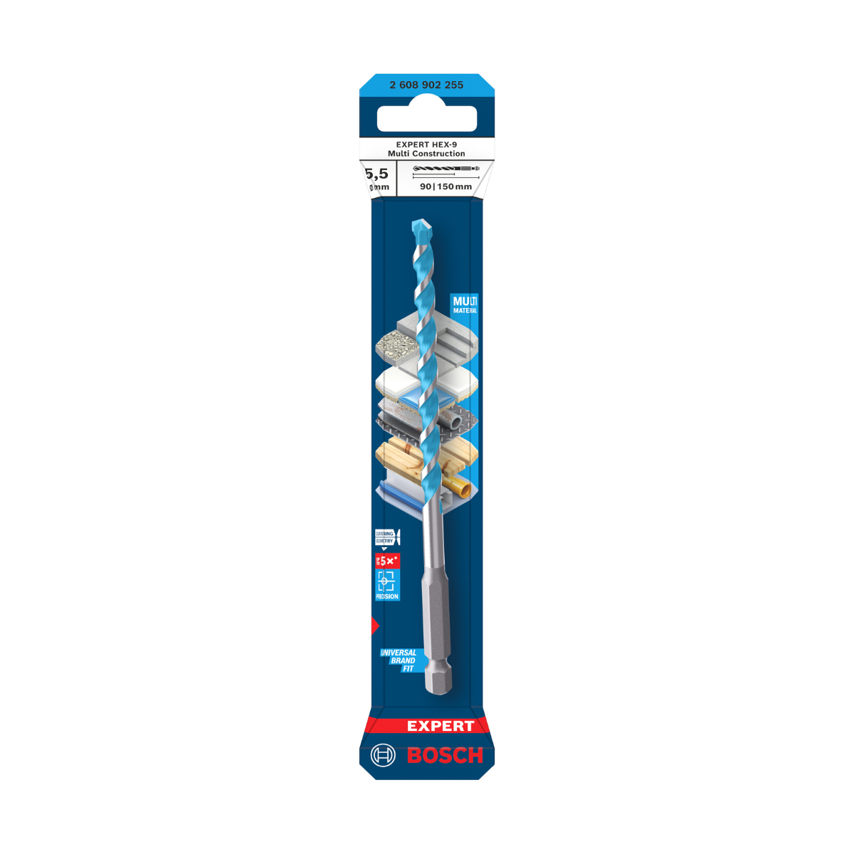 Bosch 2608902255 HEX-9 Multi Construction Drill Bit 5.5 x 90 x 150mm (Replaces 2608900610)