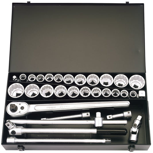 Elora 3/4"D Metric and Imperial Socket Set 31 Piece Standard Length Chrome 00335