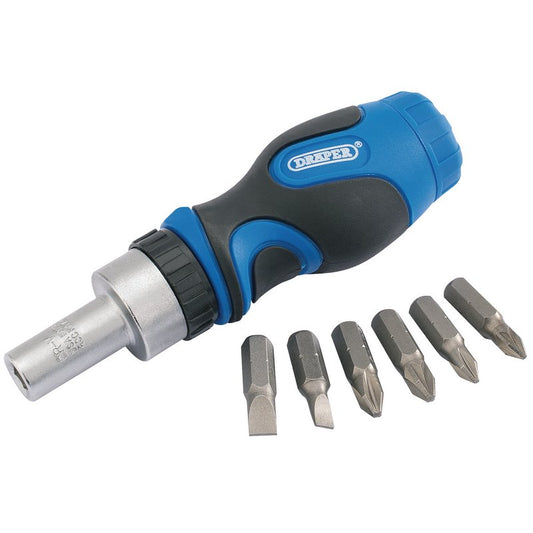 Draper Stubby Ratchet Screwdriver and Bit Set 7 Piece Forward and reverse 01050