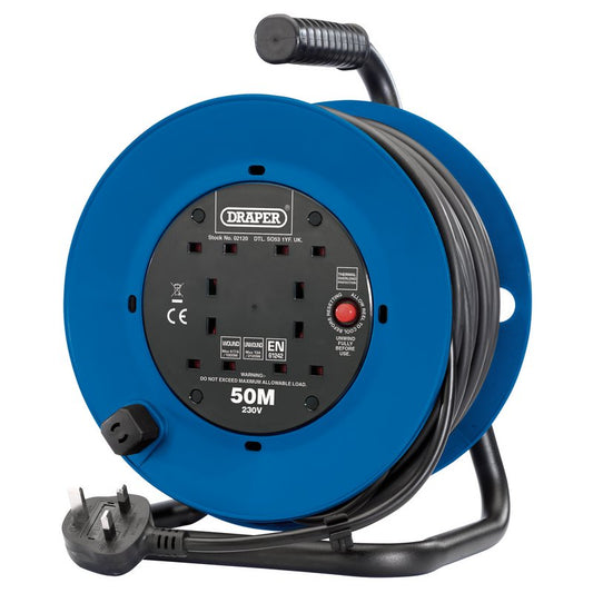 Draper 230V Four Socket Industrial Cable Reel 50m 13A 3120W 1.25mm cable 02120
