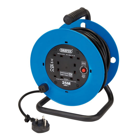 Draper 230V Four Socket Industrial Cable Reel 25m Fully Unwound 13A 3120W 02121