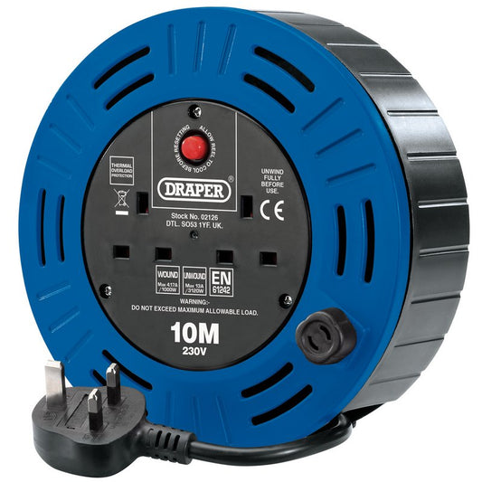 Draper 230V Twin Socket Cable Reel 10m Fully Unwound 13A 3120W 02126