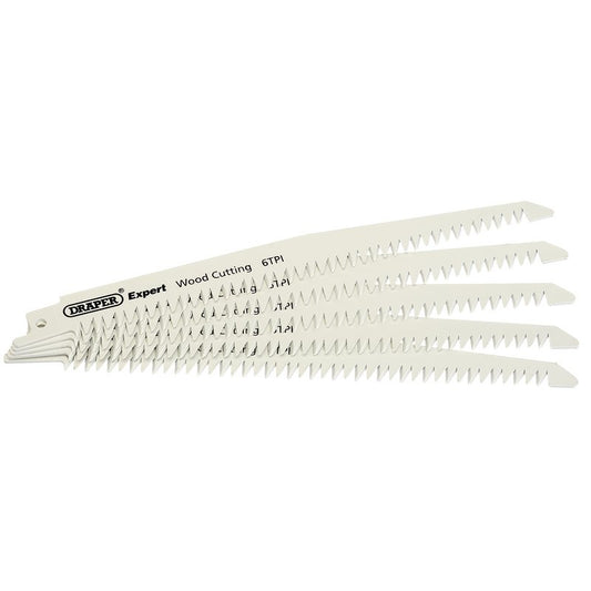 Draper Expert 250mm 6tpi Bi-Metal Reciprocating Saw Blades for Wood 5Pk 02307
