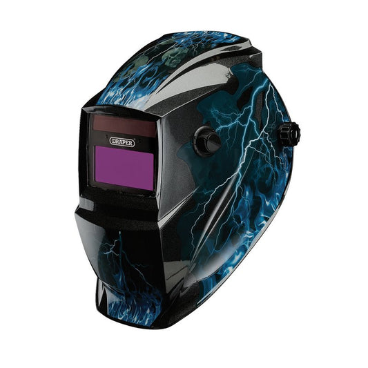 Draper Auto Darkening Welding Helmet Blue Skull Design Li-ion Solar 02514