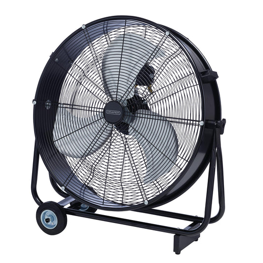 Draper 110V Drum Fan 24" 610mm 125W High Velocity Three Speed On Wheels 03365