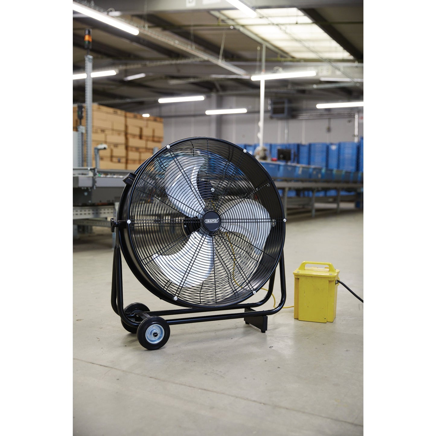 Draper 110V Drum Fan 24" 610mm 125W High Velocity Three Speed On Wheels 03365