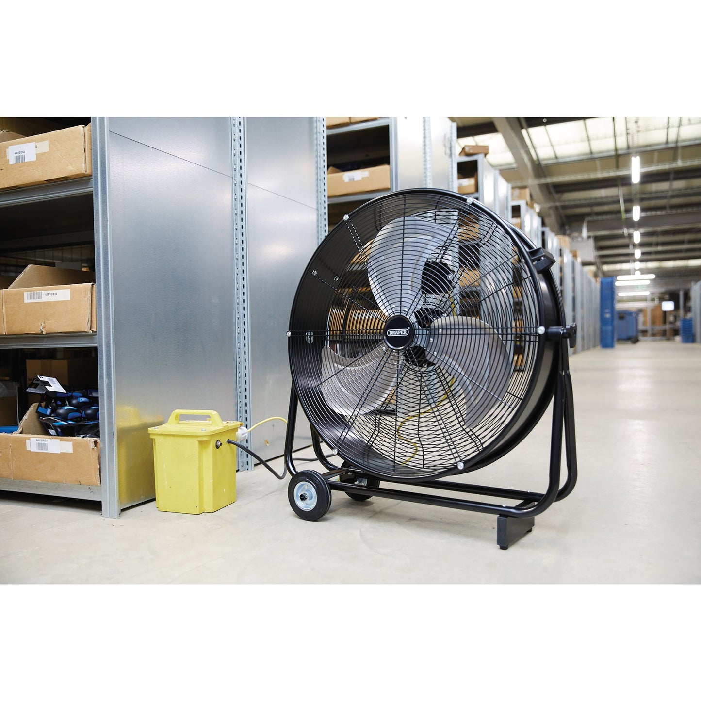 Draper 110V Drum Fan 24" 610mm 125W High Velocity Three Speed On Wheels 03365
