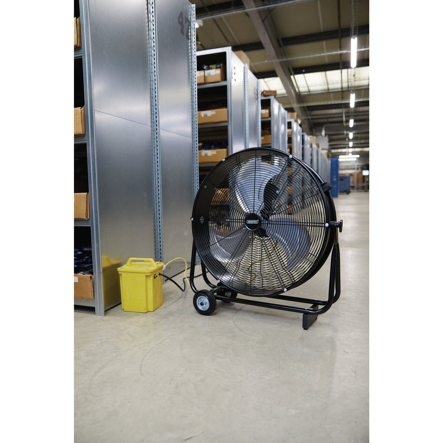 Draper 110V Drum Fan 24" 610mm 125W High Velocity Three Speed On Wheels 03365