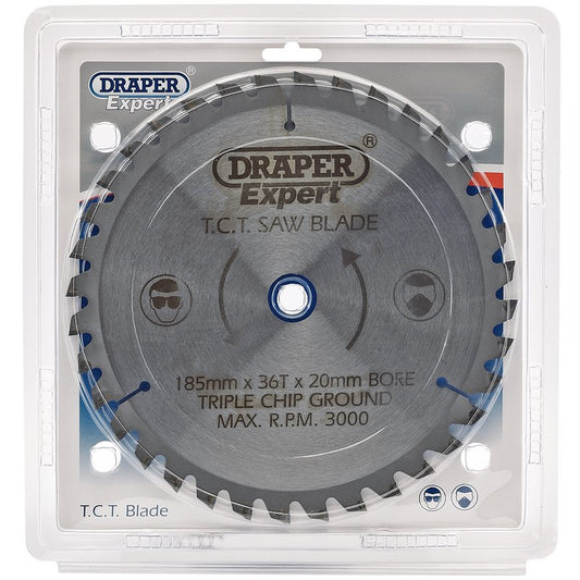Draper Expert TCT Saw Blade 185 x 20mm 36T Tungsten Carbide Tipped 03637