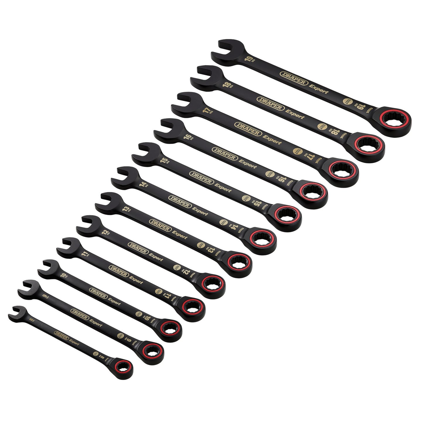 Draper Expert Metric Ratchet Combination Spanner Set Black 12 Piece 03896