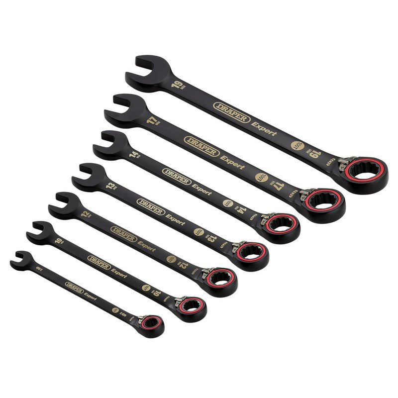 Draper Metric Reversible Ratchet Combination Spanner Set Black 7 Piece 03911