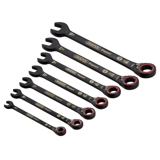 Draper Metric Reversible Ratchet Combination Spanner Set Black 7 Piece 03911
