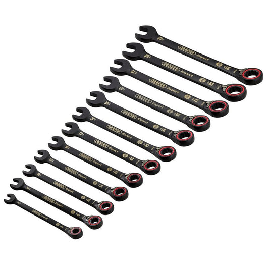 Draper Metric Ratchet Combination Spanner Set Reversible Black 12 Piece 03912