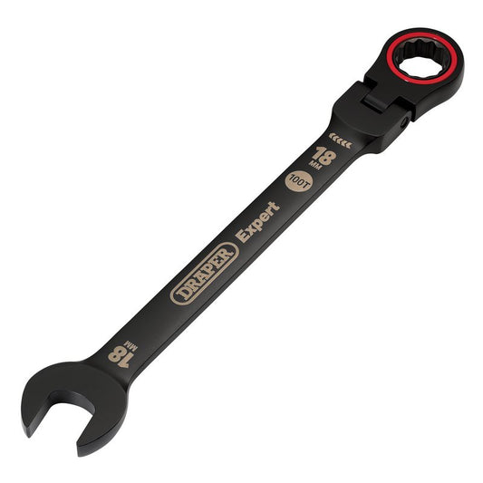 Draper Expert 18mm Metric Flexible Head Ratchet Combination Spanner Black 03925