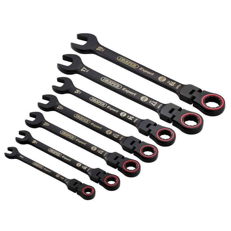 Draper Metric Flexible Head Ratchet Combination Spanner Set Black 7Piece 03927