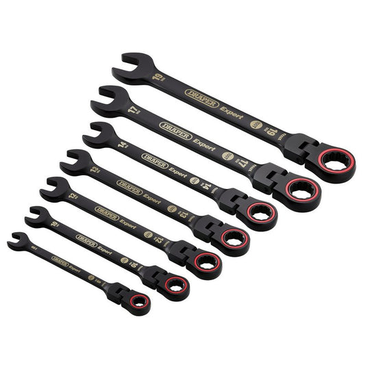 Draper Metric Flexible Head Ratchet Combination Spanner Set Black 7Piece 03927
