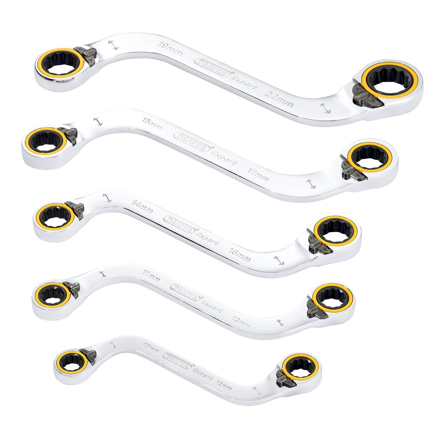 Draper Expert HI-TORQ S-Shaped Double Ring Ratchet Spanner Set 5 Piece 03947