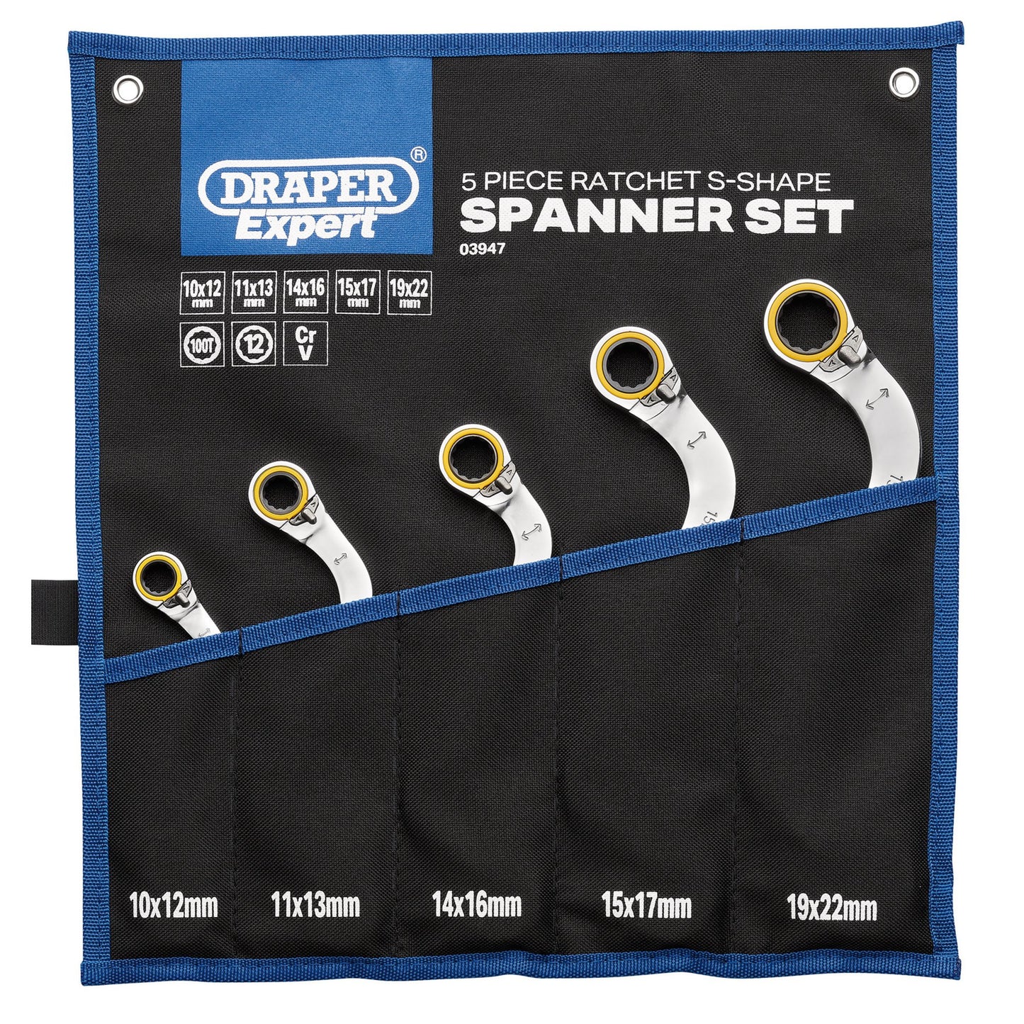 Draper Expert HI-TORQ S-Shaped Double Ring Ratchet Spanner Set 5 Piece 03947