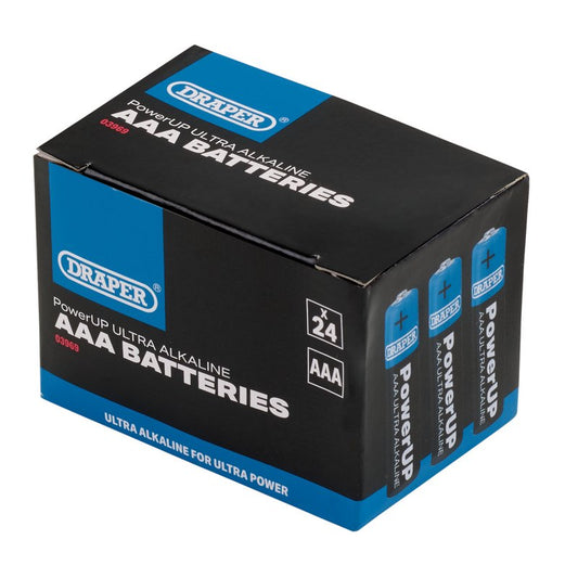 Draper PowerUP Ultra Alkaline AAA Batteries 24 Pack 20% More Capacity 03969