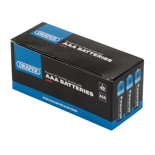 Draper PowerUP Ultra Alkaline AAA Batteries 40 Pack 20% More Capacity 03970