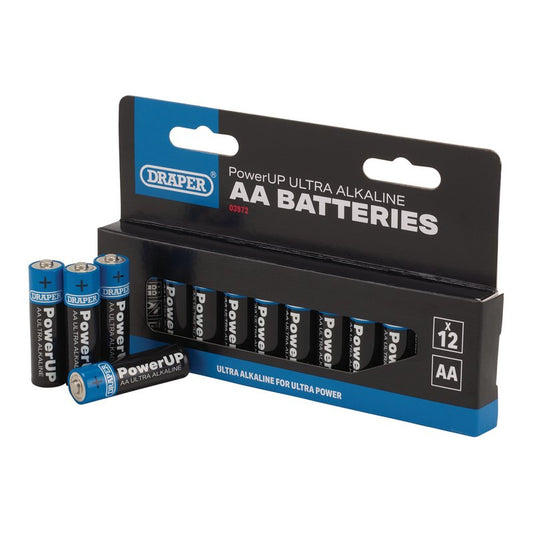 Draper PowerUP Ultra Alkaline AA Batteries 12 Pack 20% More Capacity 03972