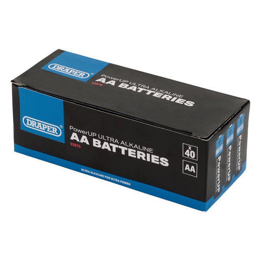 Draper PowerUP Ultra Alkaline AA Batteries 40 Pack 20% More Capacity 03975