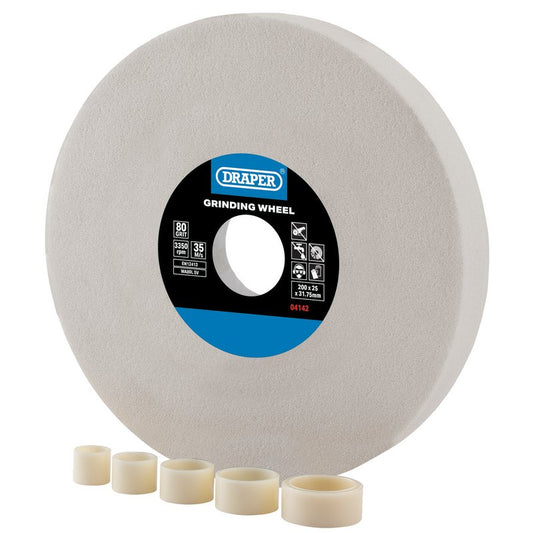 Draper Aluminium Oxide Bench Grinding Wheel 200 x 25mm 80G White 04142