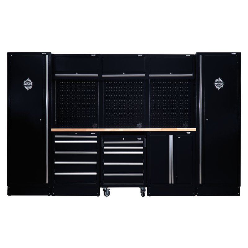 BUNKER Black Modular Storage Combo with Hardwood Worktop 16 Piece 04398