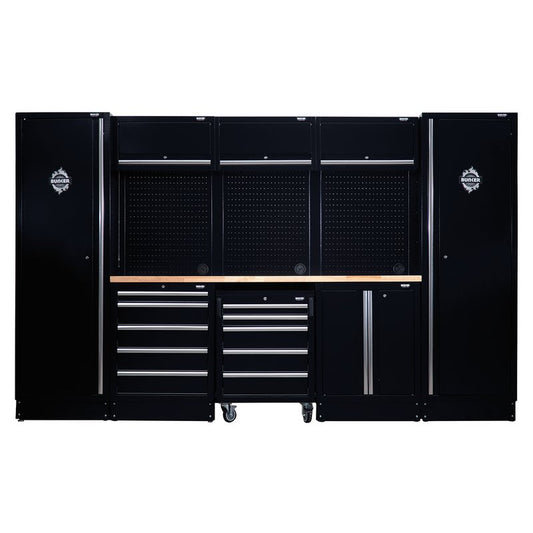 BUNKER Black Modular Storage Combo with Hardwood Worktop 16 Piece 04398