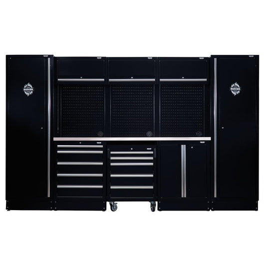 BUNKER 16 Piece Black Modular Storage Combo with Stainless Steel Worktop 04402