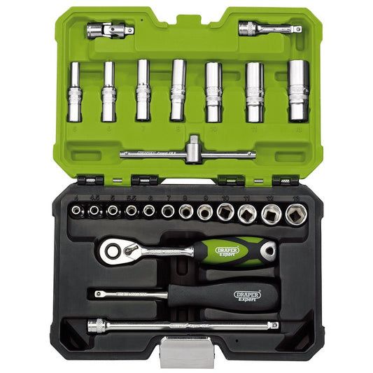 Draper Expert Metric Socket Set 1/4"D Hex Green 25 Piece Deep & Standard 04463