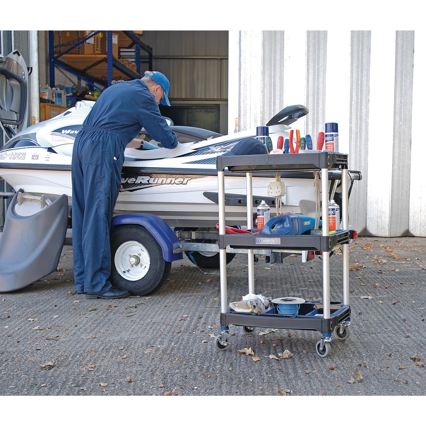 Draper 3 Tier Workshop Trolley With Storage Compartments And Cup Holders 04612